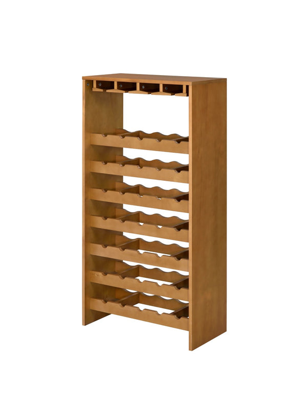 English Elm Hanzi Oak Freestanding Wine Rack with Stemware Storage Holds 35 Bottles B2726P408073