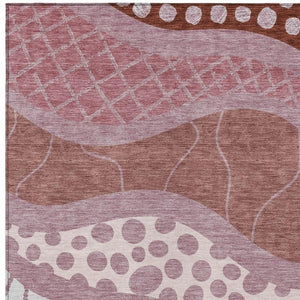 5 X 8 Blush Brown Abstract Polyester Washable Rug for Patio Porch or Living Room