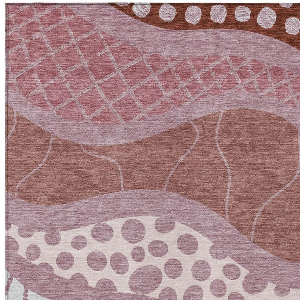 5 X 8 Blush Brown Abstract Polyester Washable Rug for Patio Porch or Living Room