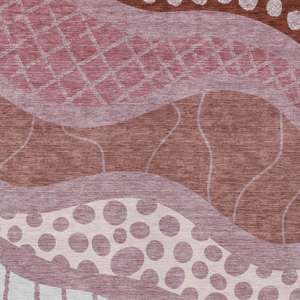 5 X 8 Blush Brown Abstract Polyester Washable Rug for Patio Porch or Living Room