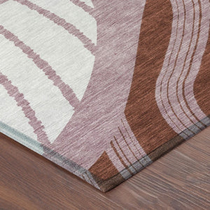 5 X 8 Blush Brown Abstract Polyester Washable Rug for Patio Porch or Living Room