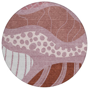HomeRoots 8 Foot Round Abstract Polyester Area Rug Washable Blush Brown Indoor Outdoor 736674