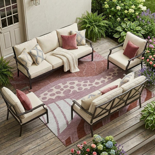8 X 10 Blush Brown Abstract Polyester Area Rug Washable Stain Resistant Indoor Outdoor