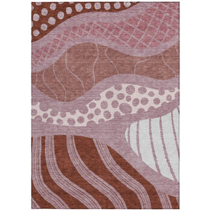 8 X 10 Blush Brown Abstract Polyester Area Rug Washable Stain Resistant Indoor Outdoor