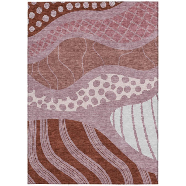8 X 10 Blush Brown Abstract Polyester Area Rug Washable Stain Resistant Indoor Outdoor