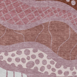 8 X 10 Blush Brown Abstract Polyester Area Rug Washable Stain Resistant Indoor Outdoor