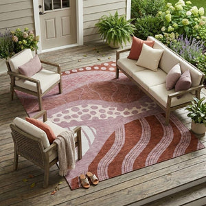 9 X 12 Blush Brown Abstract Polyester Area Rug Washable Stain Resistant Indoor Outdoor