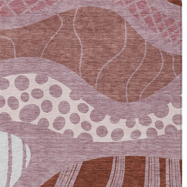 9 X 12 Blush Brown Abstract Polyester Area Rug Washable Stain Resistant Indoor Outdoor