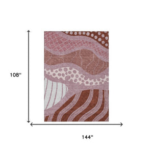 9 X 12 Blush Brown Abstract Polyester Area Rug Washable Stain Resistant Indoor Outdoor