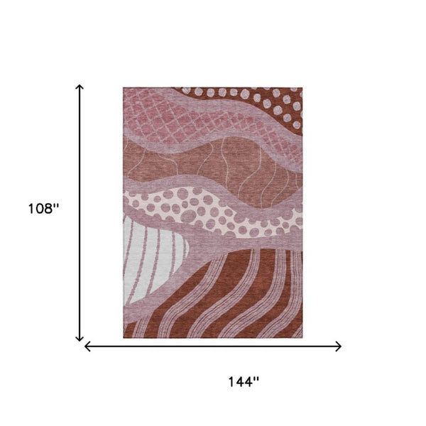 9 X 12 Blush Brown Abstract Polyester Area Rug Washable Stain Resistant Indoor Outdoor
