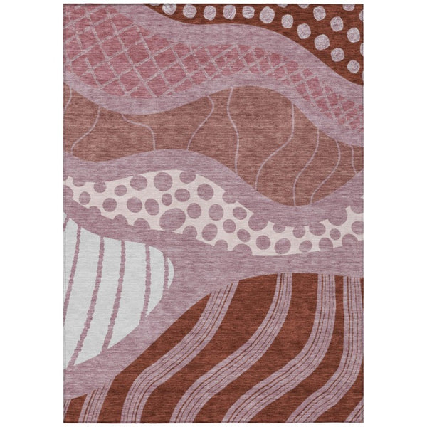 HomeRoots 10 X 14 Abstract Blush Brown Washable Polyester Rug for Patio Porch Living Room 736677