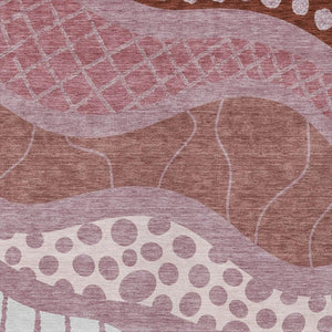 10 X 14 Abstract Blush Brown Washable Polyester Rug for Patio Porch Living Room