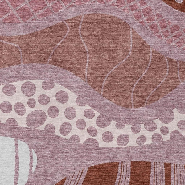 10 X 14 Abstract Blush Brown Washable Polyester Rug for Patio Porch Living Room