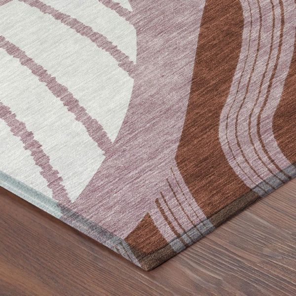 10 X 14 Abstract Blush Brown Washable Polyester Rug for Patio Porch Living Room