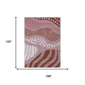10 X 14 Abstract Blush Brown Washable Polyester Rug for Patio Porch Living Room