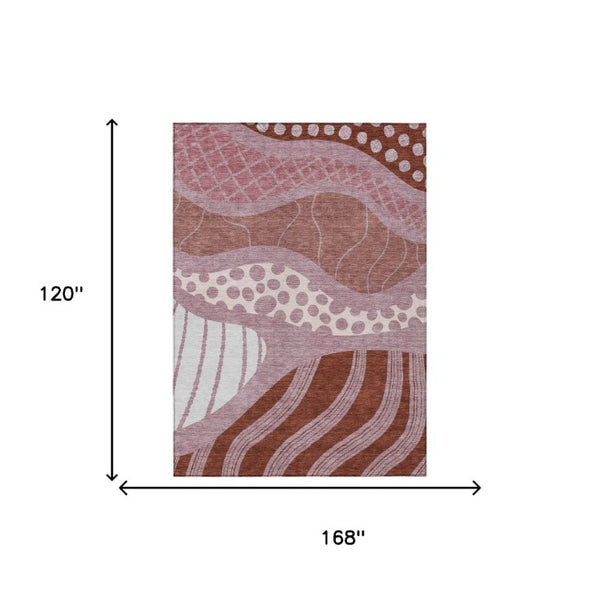 10 X 14 Abstract Blush Brown Washable Polyester Rug for Patio Porch Living Room