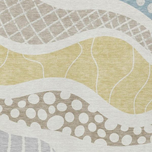 10 X 14 Abstract Ivory Polyester Area Rug Stain Resistant for Patio or Living Room