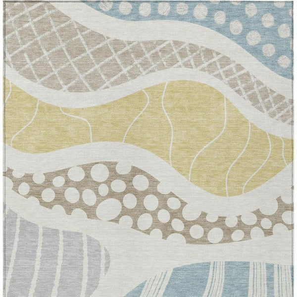 10 X 14 Abstract Ivory Polyester Area Rug Stain Resistant for Patio or Living Room