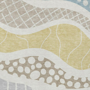 10 X 14 Abstract Ivory Polyester Area Rug Stain Resistant for Patio or Living Room