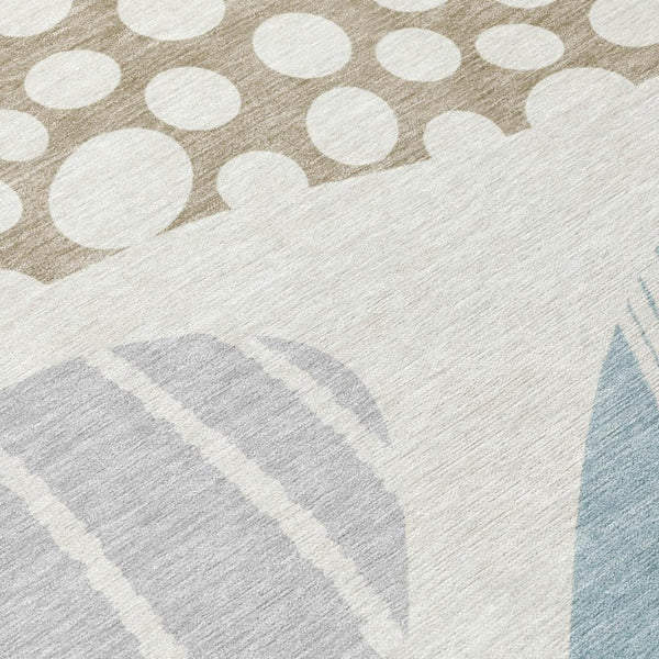 10 X 14 Abstract Ivory Polyester Area Rug Stain Resistant for Patio or Living Room