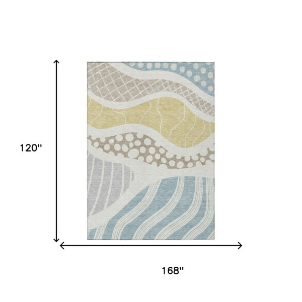 10 X 14 Abstract Ivory Polyester Area Rug Stain Resistant for Patio or Living Room