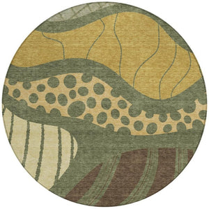 8 Ft Round Abstract Polyester Area Rug Washable and Stain Resistant for Patio or Home