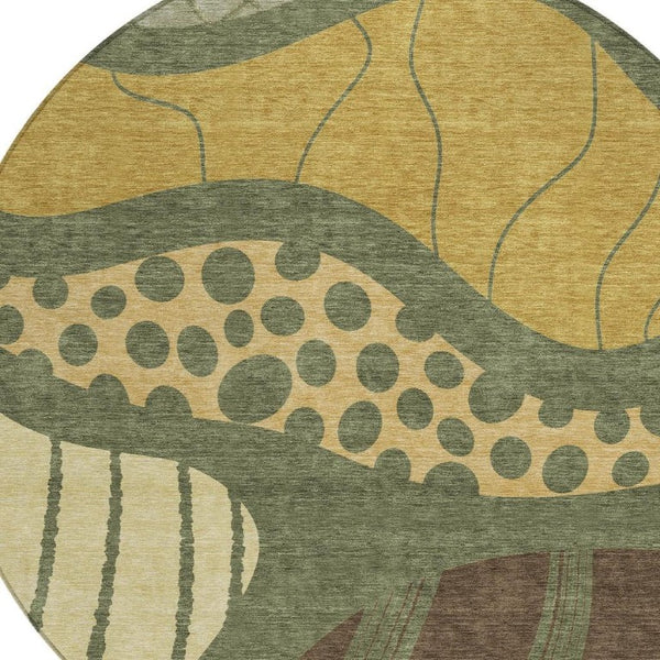 8 Ft Round Abstract Polyester Area Rug Washable and Stain Resistant for Patio or Home