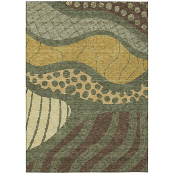 HomeRoots 9 X 12 Abstract Olive Blue Polyester Area Rug Washable Stain Resistant Indoor Outdoor 736694