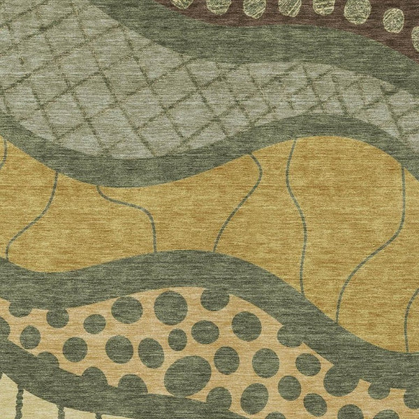 9 X 12 Abstract Olive Blue Polyester Area Rug Washable Stain Resistant Indoor Outdoor