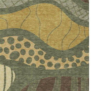 9 X 12 Abstract Olive Blue Polyester Area Rug Washable Stain Resistant Indoor Outdoor