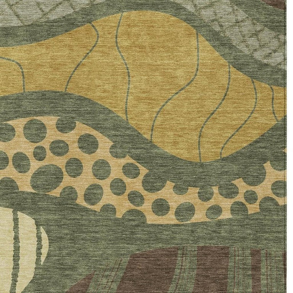 9 X 12 Abstract Olive Blue Polyester Area Rug Washable Stain Resistant Indoor Outdoor