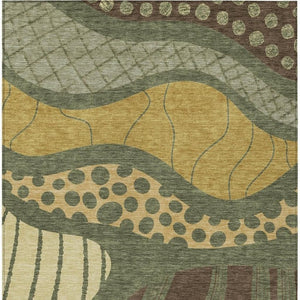 9 X 12 Abstract Olive Blue Polyester Area Rug Washable Stain Resistant Indoor Outdoor