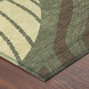 9 X 12 Abstract Olive Blue Polyester Area Rug Washable Stain Resistant Indoor Outdoor