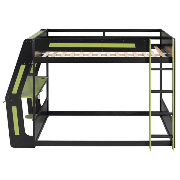 English Elm Full-size Gaming Loft Bed with Integrated Rgb Desk Usb Ports and Esports Frame Green LT000239AAG
