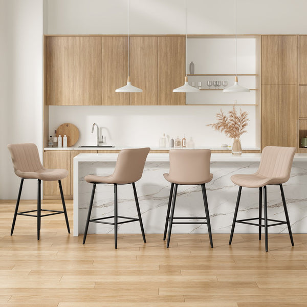 English Elm 26 Inch Counter Stools Set of 2 Faux Leather Modern Ergonomic Counter Chairs with Chrome Base, Cozy Seat khaki T3623P380368