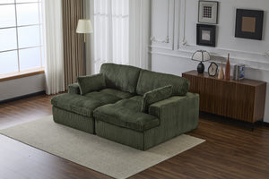 English Elm Double Corduroy Chaise Lounge Sofa Bed - Oversized Modular Sleeper, Deep Seat Comfort & Support Green W3723S00007