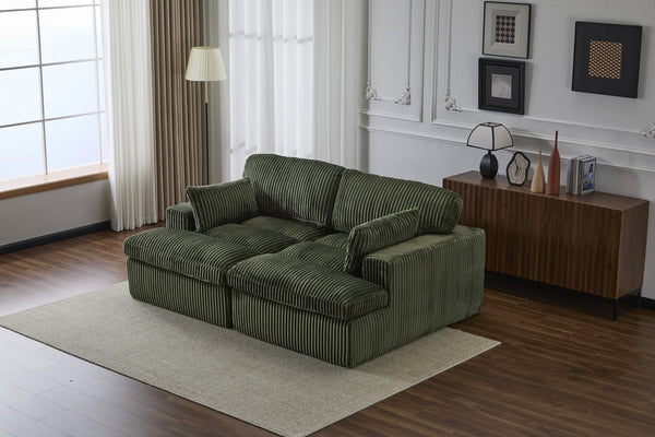 English Elm Double Corduroy Chaise Lounge Sofa Bed - Oversized Modular Sleeper, Deep Seat Comfort & Support Green W3723S00007
