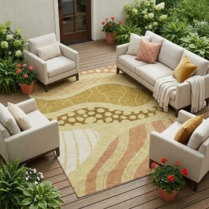 9x12 Abstract Wheat Graphite Polyester Area Rug Washable for Patio and Living Room