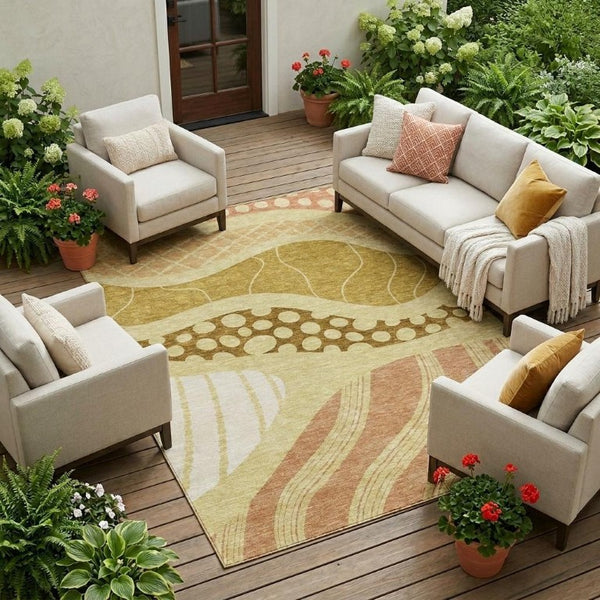 9x12 Abstract Wheat Graphite Polyester Area Rug Washable for Patio and Living Room