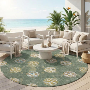 8 Ft Round Geometric Polyester Area Rug Washable for Patio Porch and Family Room