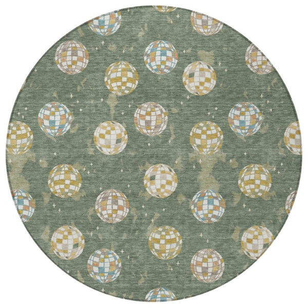 8 Ft Round Geometric Polyester Area Rug Washable for Patio Porch and Family Room