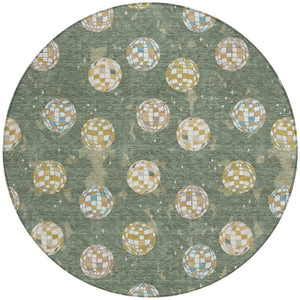8 Ft Round Geometric Polyester Area Rug Washable for Patio Porch and Family Room