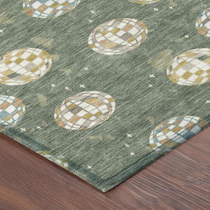 8 Ft Round Geometric Polyester Area Rug Washable for Patio Porch and Family Room