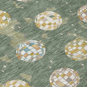 8 Ft Round Geometric Polyester Area Rug Washable for Patio Porch and Family Room