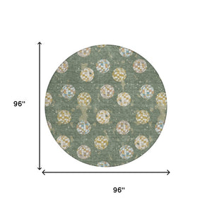 8 Ft Round Geometric Polyester Area Rug Washable for Patio Porch and Family Room
