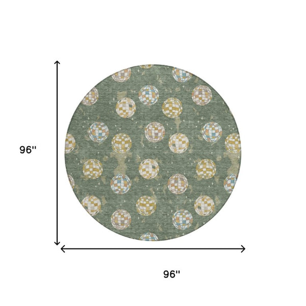 8 Ft Round Geometric Polyester Area Rug Washable for Patio Porch and Family Room