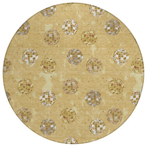 HomeRoots 8 Foot Round Geometric Polyester Area Rug for Outdoor Patios and Indoor Living 736716