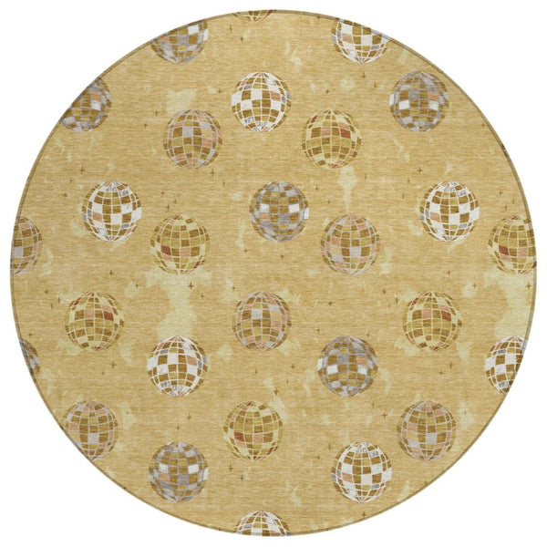 HomeRoots 8 Foot Round Geometric Polyester Area Rug for Outdoor Patios and Indoor Living 736716