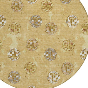 8 Foot Round Geometric Polyester Area Rug for Outdoor Patios and Indoor Living