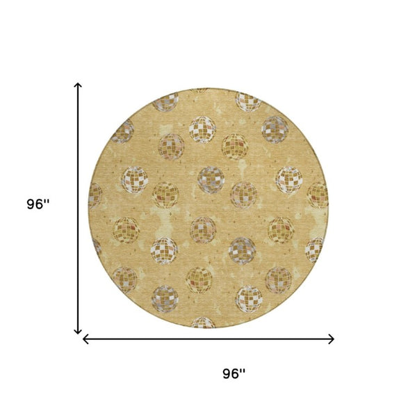 8 Foot Round Geometric Polyester Area Rug for Outdoor Patios and Indoor Living